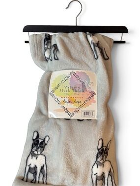 Velvety Plush Throw, French Bulldog/Frenchie, Super Soft, 50”x60” NWT